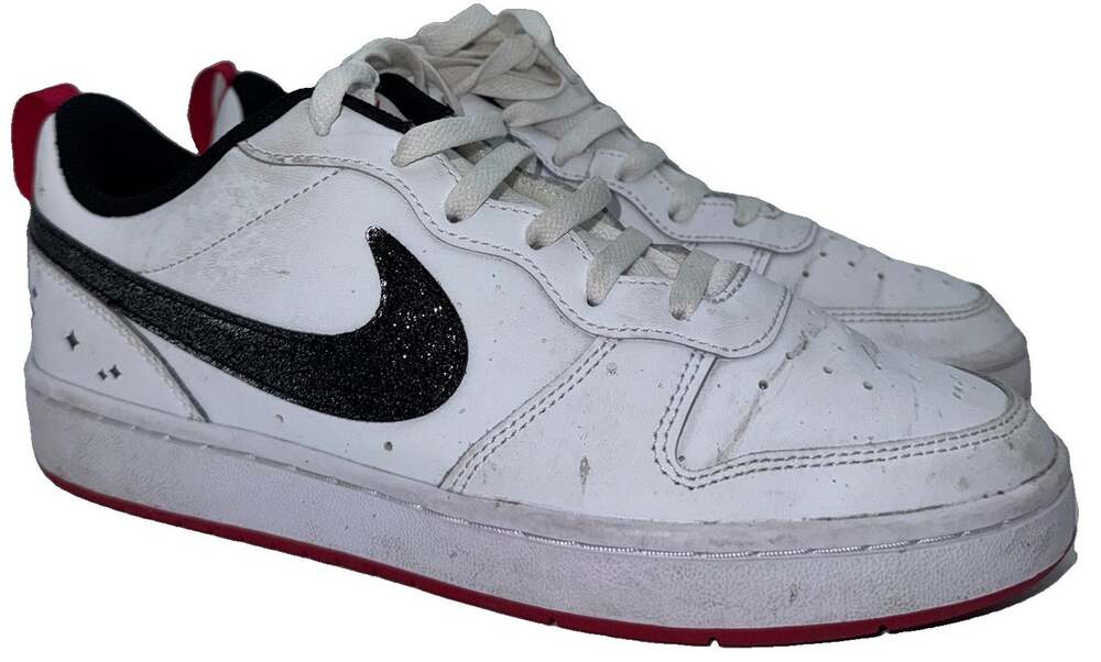 Nike Court Borough Low 2 SE Girls 7Y White Black Glitter Very Berry DM0110-100